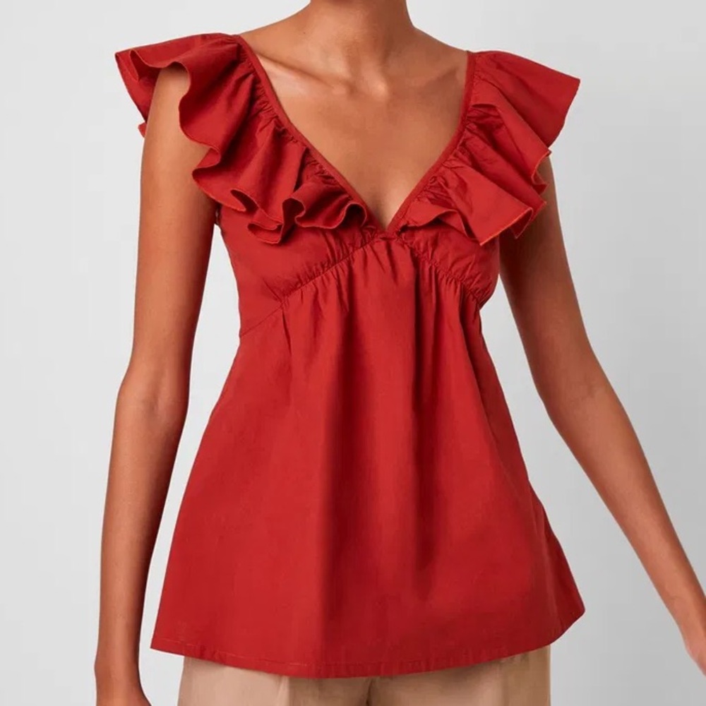 French Connection Azana Ruffle V Neck Top